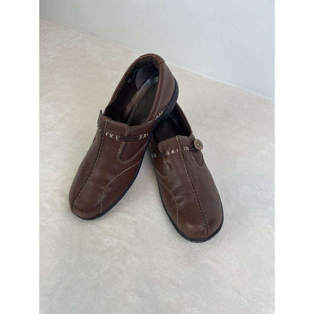 Clarks Bendables Shoes Women's 8M Brown Leather Loafers Slip On Comfort 35063